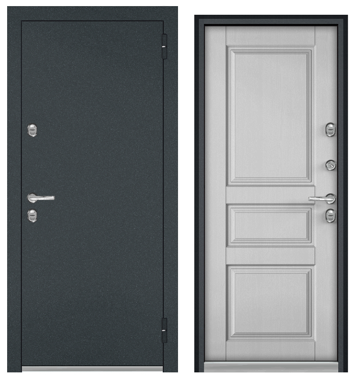 BULDOORS TERMO STANDART, МДФ дуб белый матовый 10TD-2 2050*960, правая, нержавеющий порог, букле графит, хром, термо ЛОТ Н891715