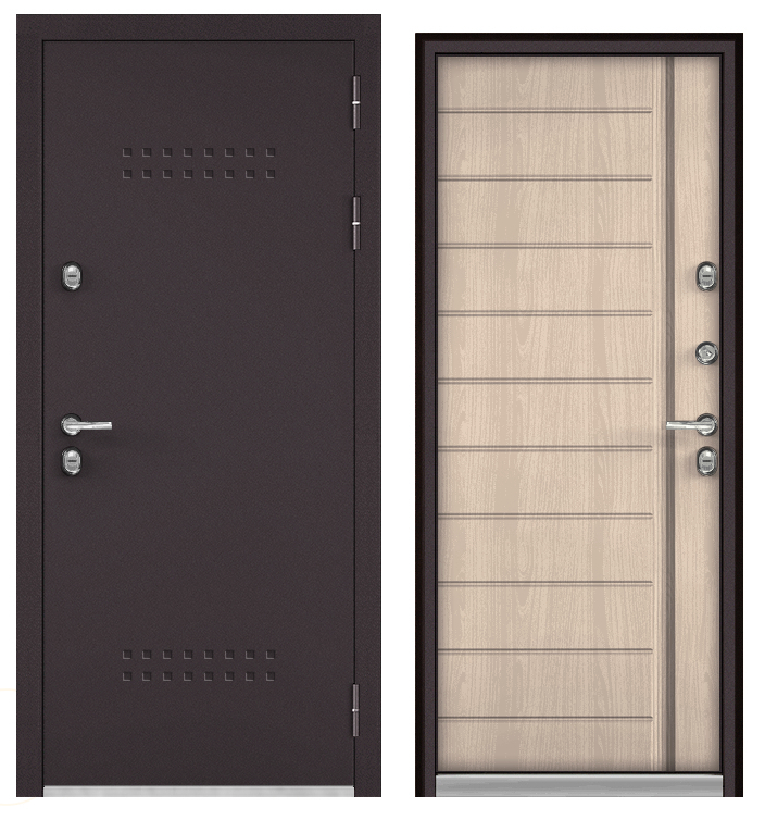 ***BULDOORS TERMO STANDART, R-5, МДФ ясень ривьера крем 10T-136  2050*960, правая, нержавеющий порог, букле шоколад, хром, термо ЛОТ9261194