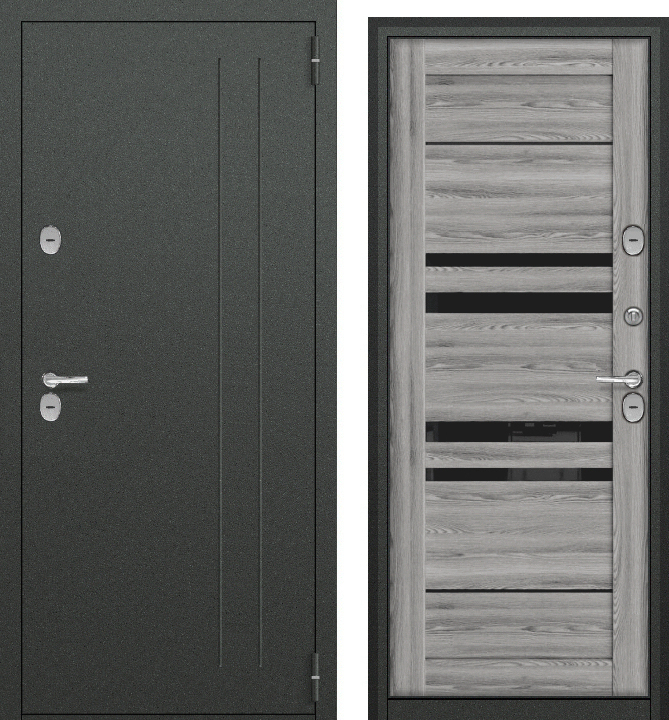 Тульские двери ТЕРМОБОКС СИП (букле графит/МДФ ясень ривьера грей) (2050*860, правая, термо)