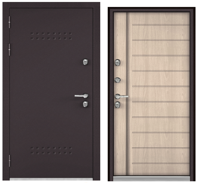 BULDOORS TERMO STANDART, R-5, МДФ ясень ривьера крем 10T-136  2050*1000, левая, нержавеющий порог, букле шоколад, хром, термо ЛОТ9261193