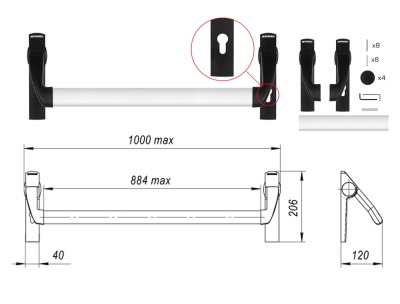Ручка-штанга Фуаро нажимная AP.1300A push-bar (ANTI-PANIC 1300А)