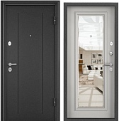Дверь металл TOREX  DELTA PRO MP (темно-сер букле графит RGSO ПВХ Бьянко 	СК6-СМ) (2050*950, R, правая, зеркало, магнит.уплотнит., Ручка Boston, темно-серый букле графит, хром)