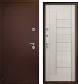 Дверь металл ТермоБокс (медь,ЦАРГА 22мм+молдинг, ПВХ Бьянко, 2 петли, ф-ра хром) (2050*860, левая)