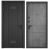 Дверь металл TOREX  DELTA 100 MP,Темно-сер букле графит DL-2, ПВХ Бетон темный D33  (2050*860, L, левая, Броненакладка чер.квадрат, магнит, темно-серый букле графит, черный)