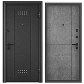 Дверь металл TOREX  DELTA 100 MP,Темно-сер букле графит DL-2, ПВХ Бетон темный D33  (2050*950, R, правая, Броненакладка чер.квадрат, магнит, темно-серый букле графит, черный)