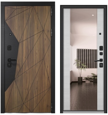 Дверь мет. БЕРИЛЛ КВАДРО-3 (Софт черный+Орех каньон коньяк, Дуб кантри горизонт)