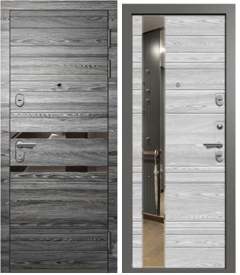 Дверь мет. ОРФЕЙ-611  Вяз каньон вековой графит / Вяз каньон вековой айс, Зеркало