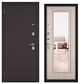 BULDOORS FAMILY ECO, МДФ ларче бьянко E-140 зеркало, 2 замка (2050*960, левая, Ночная задвижка, букле шоколад, хром)