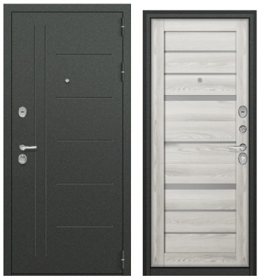 Дверь мет. Агрия Царга 16мм, букле графит, МДФ ясень ривьера айс, matelac grey